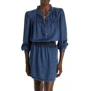 Rails Amina Smocked Flutter Sleeve Chambray Mini Dress Dark Vintage Flouncy Sz S